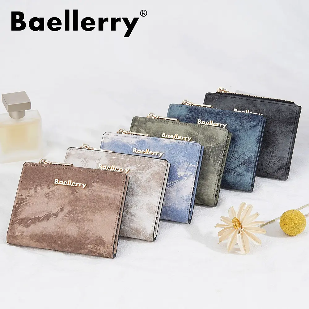 Baellerry Solid Color Compact Wallet for Women 2025 - Slim PU Card Holder, Multi-Pocket Zippered Coin Organizer