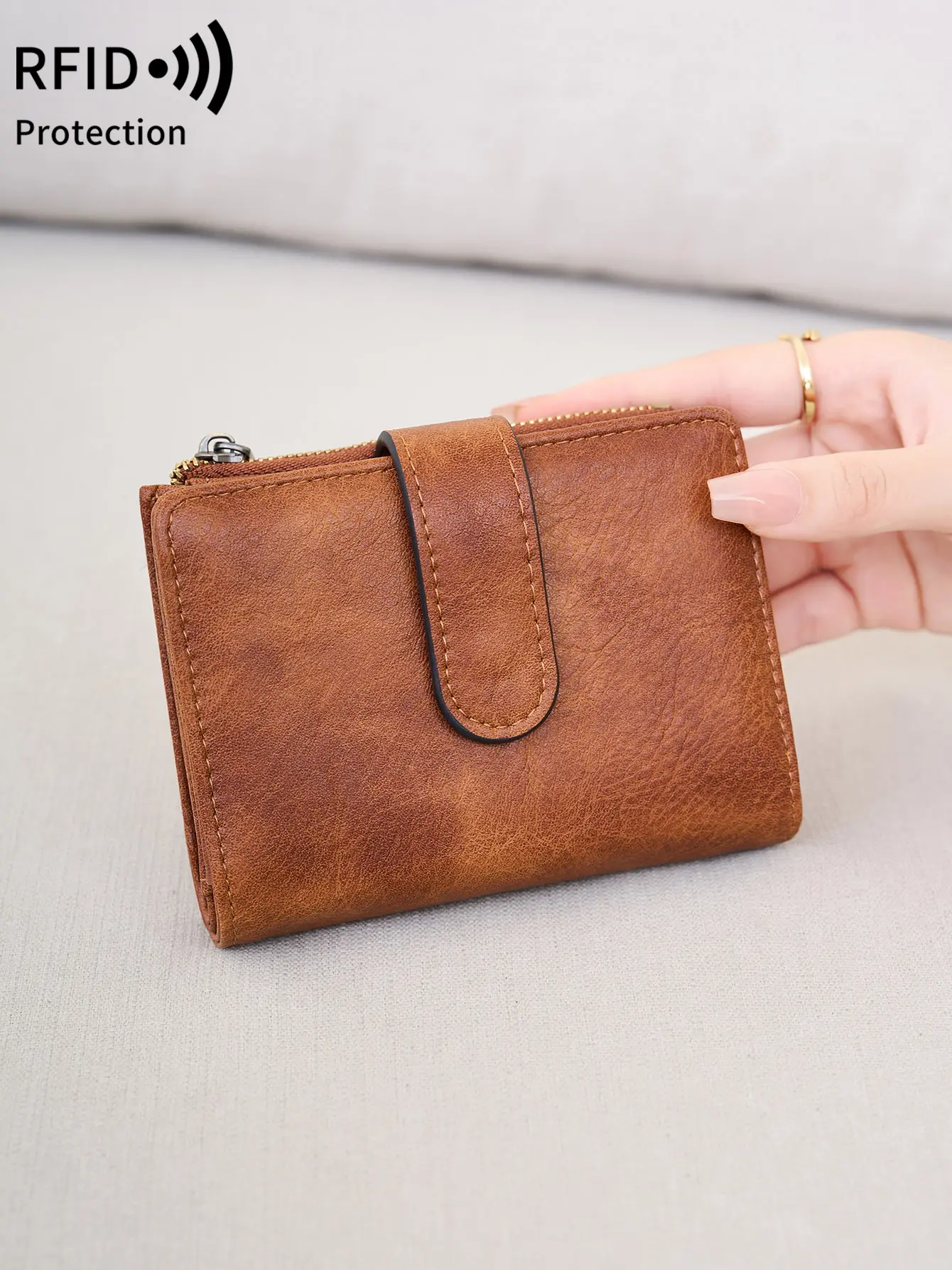 Retro Women'S RFID Short Wallet Minimalism solid color Portable Trifold Large Capacity Wallet  Multiple Card Slots Card Holder