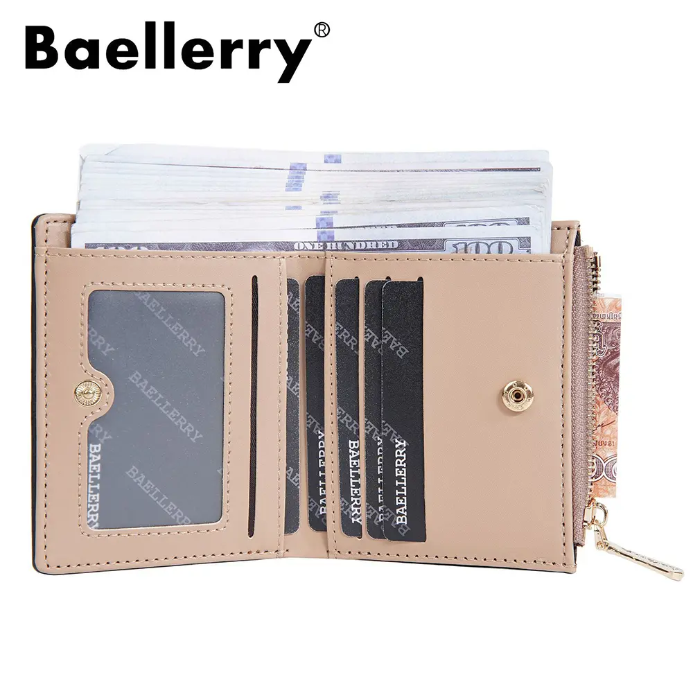 Baellerry Solid Color Compact Wallet for Women 2025 - Slim PU Card Holder, Multi-Pocket Zippered Coin Organizer