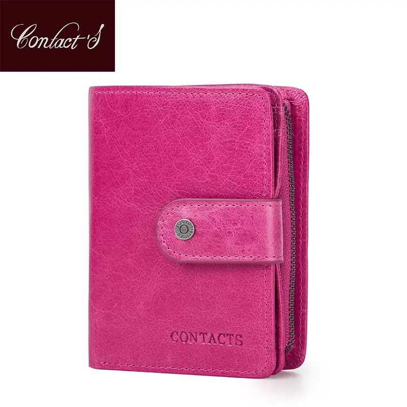Contact's Women Wallets Luxury Brand Small Coin Purse Hasp Card Holder Genuine Leather Rose Wallet for Female Quality Money Bag