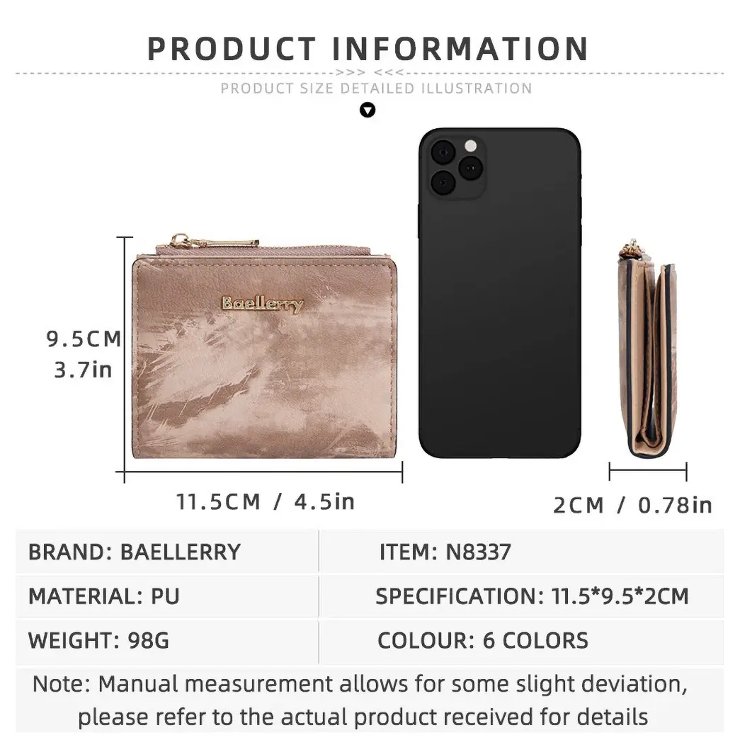Baellerry Solid Color Compact Wallet for Women 2025 - Slim PU Card Holder, Multi-Pocket Zippered Coin Organizer