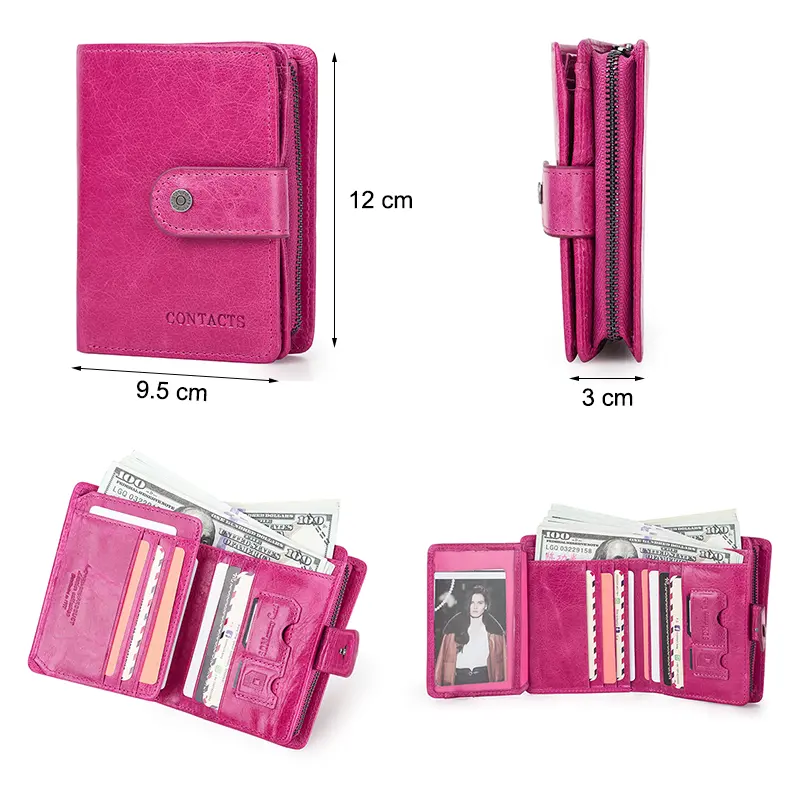Contact's Women Wallets Luxury Brand Small Coin Purse Hasp Card Holder Genuine Leather Rose Wallet for Female Quality Money Bag