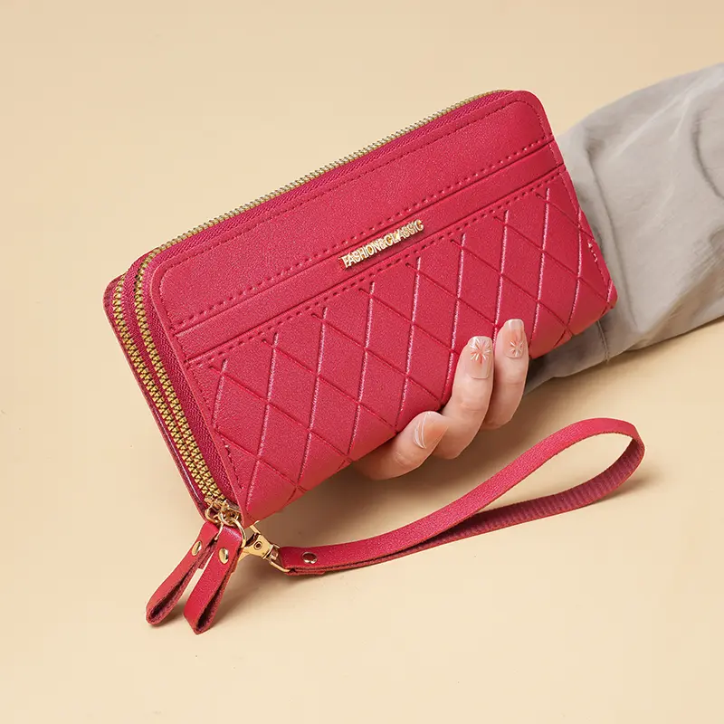 2025 new ladies long wallet Korean version of simple double zipper explosions coin purse multi-card wallet card package