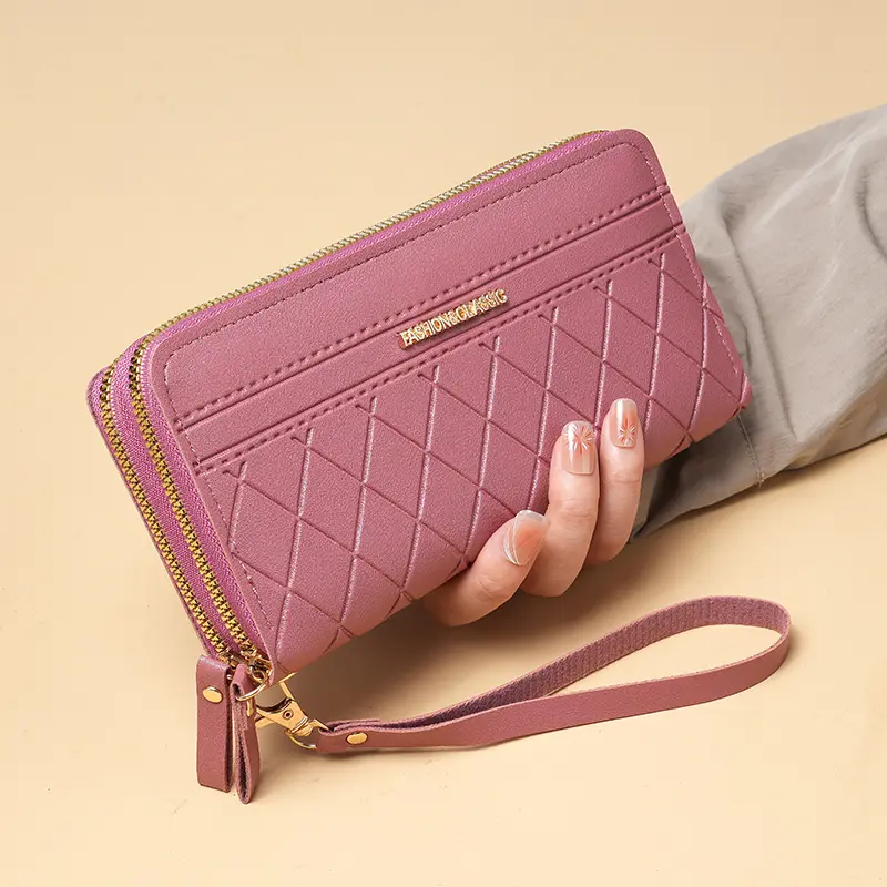 2025 new ladies long wallet Korean version of simple double zipper explosions coin purse multi-card wallet card package