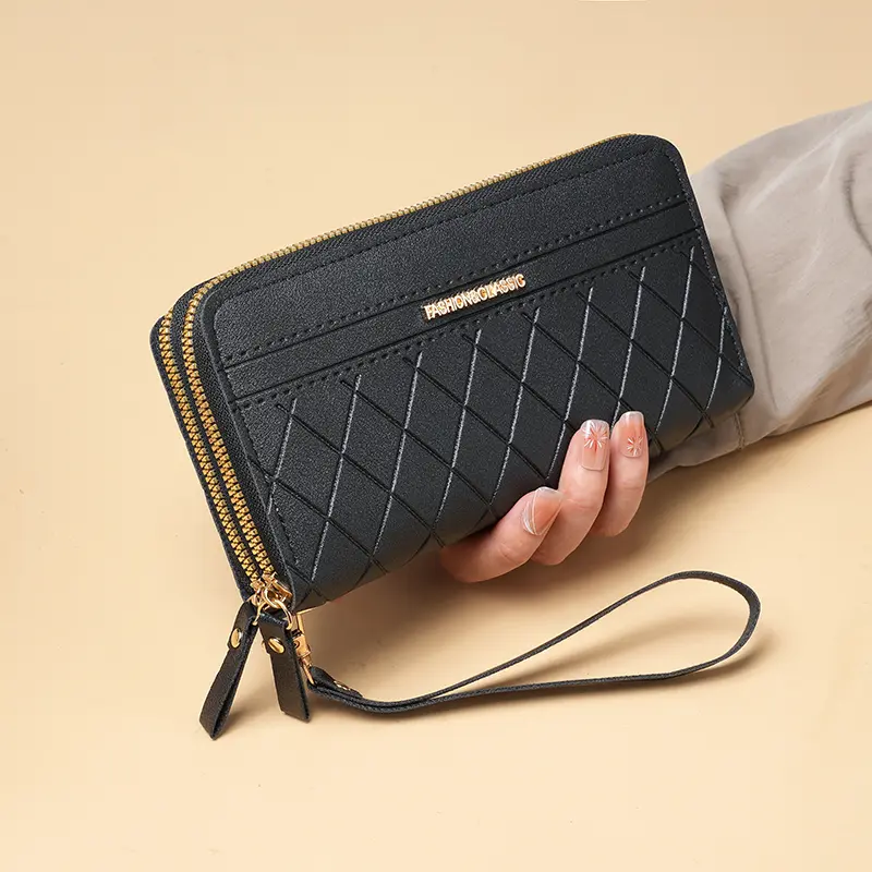 2025 new ladies long wallet Korean version of simple double zipper explosions coin purse multi-card wallet card package