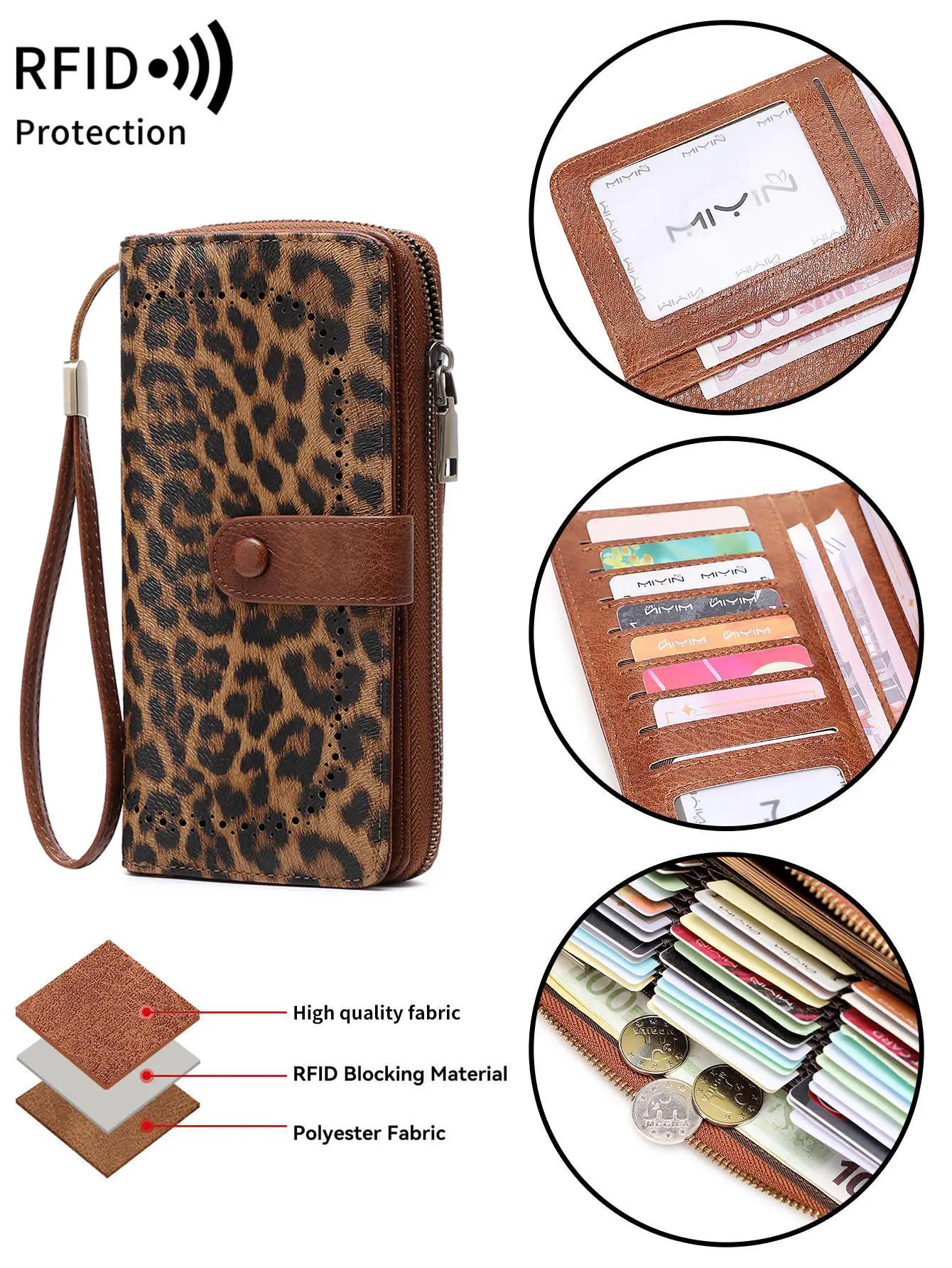 RFID Vintage long wallet with multiple card slots large capacity zipper clutch bag fashionable versatile women's credit card bag