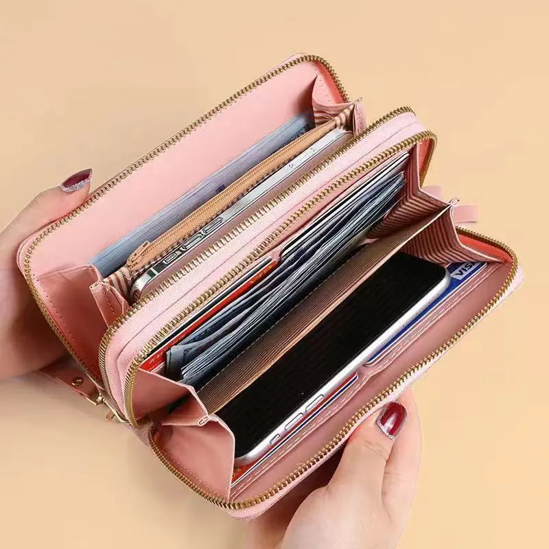 2025 new ladies long wallet Korean version of simple double zipper explosions coin purse multi-card wallet card package