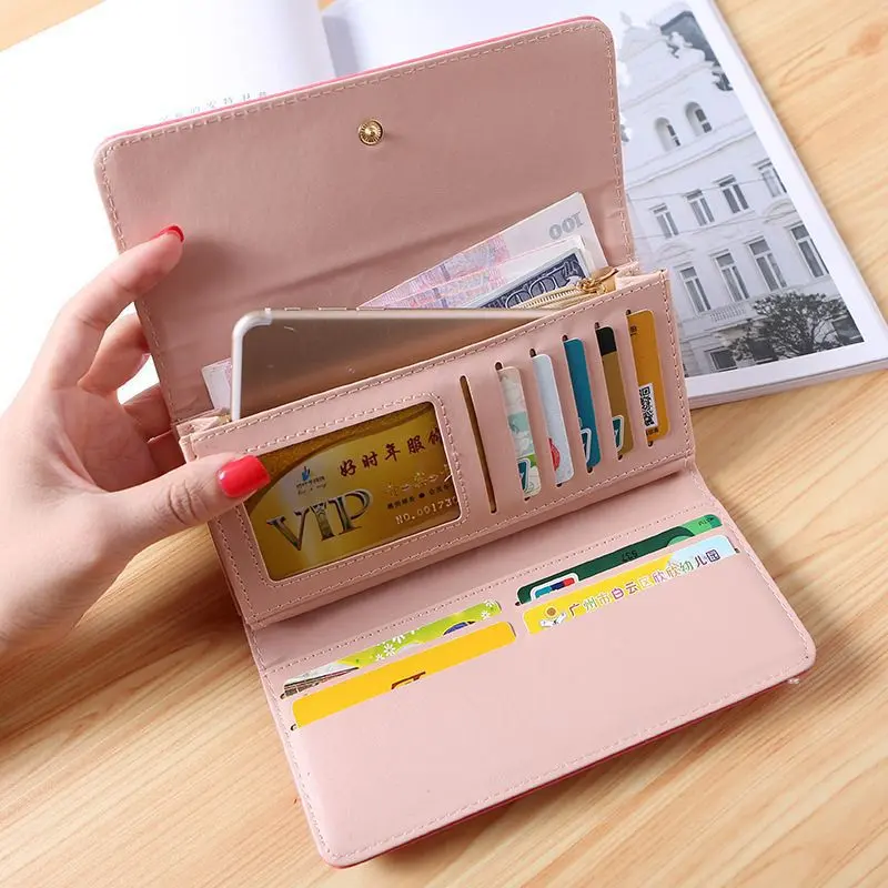 Plaid Long Wallet Women's PU Leather Slim Card Holder Coin Purse Phone Bag Money Organizer Fashion Wallet
