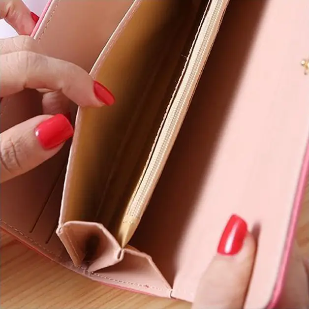 Plaid Long Wallet Women's PU Leather Slim Card Holder Coin Purse Phone Bag Money Organizer Fashion Wallet