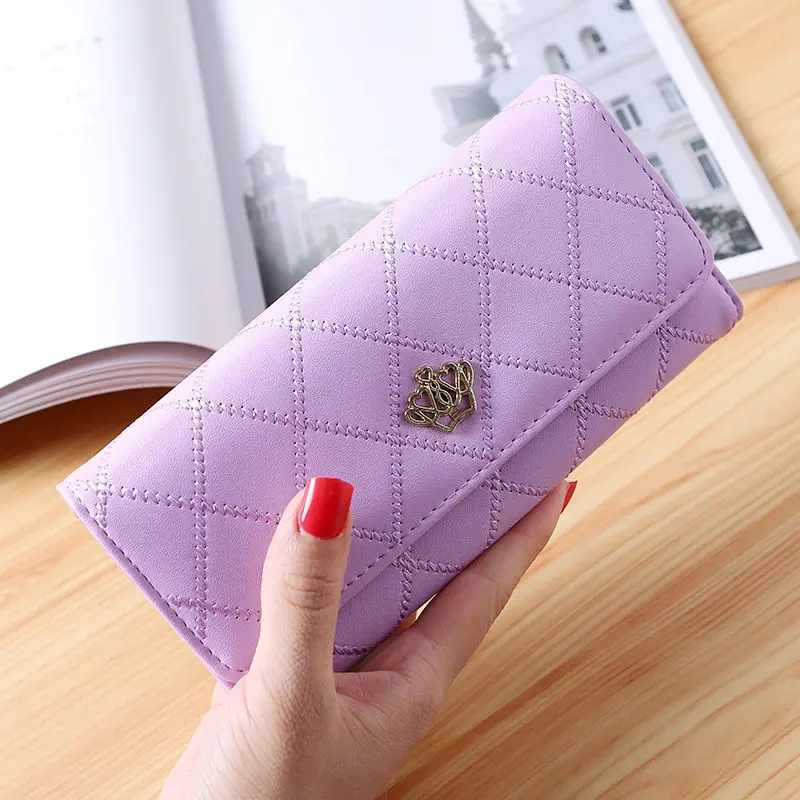 Plaid Long Wallet Women's PU Leather Slim Card Holder Coin Purse Phone Bag Money Organizer Fashion Wallet