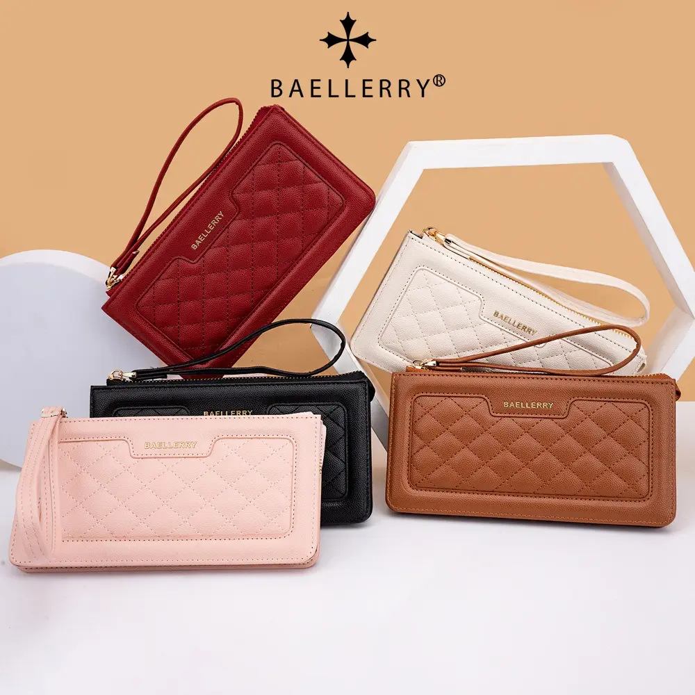 Baellerry 2025 Women's Long Wallet - PU Leather 6 Card Slots & Zippered Coin Pocket, Slim Business Organizer Purse