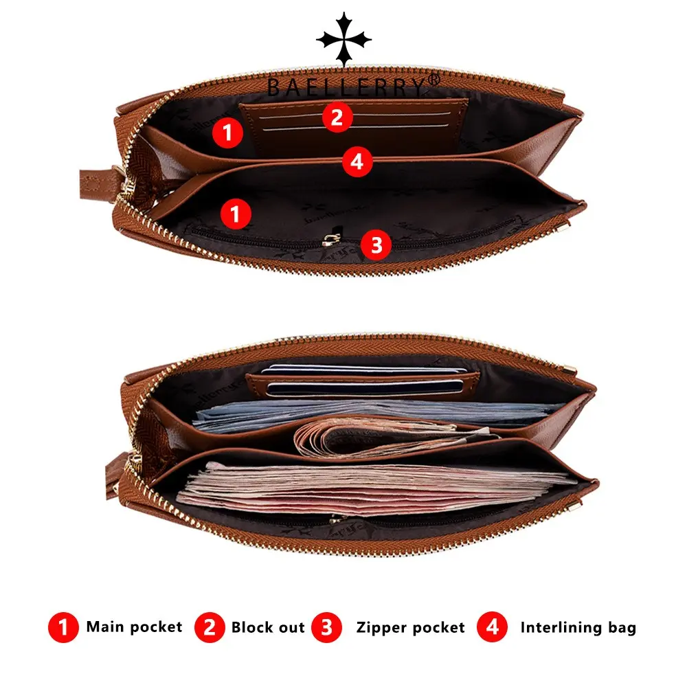 Baellerry 2025 Women's Long Wallet - PU Leather 6 Card Slots & Zippered Coin Pocket, Slim Business Organizer Purse