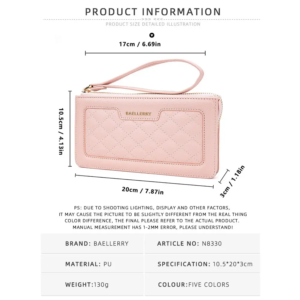 Baellerry 2025 Women's Long Wallet - PU Leather 6 Card Slots & Zippered Coin Pocket, Slim Business Organizer Purse