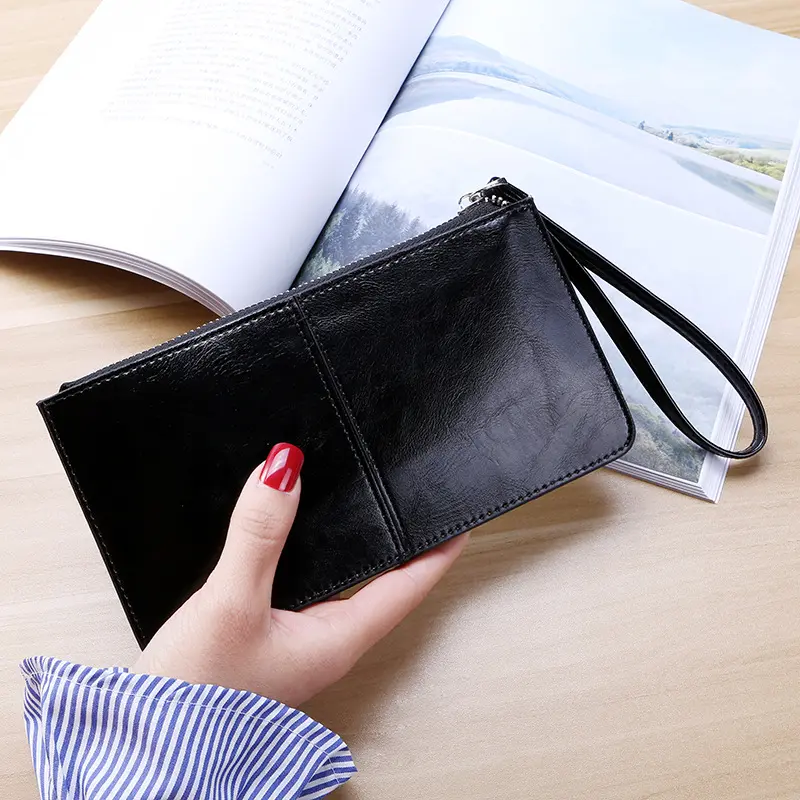 Fashion Women's Zipper Slim Long Wallets Clutch Bag Luxury Designer Woman Card Holder Coin Purses with Lanyard Cell Phone Wallet