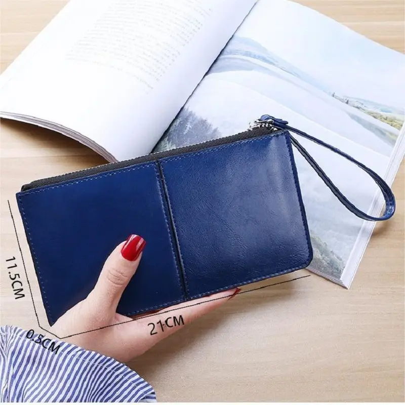 Fashion Women's Zipper Slim Long Wallets Clutch Bag Luxury Designer Woman Card Holder Coin Purses with Lanyard Cell Phone Wallet