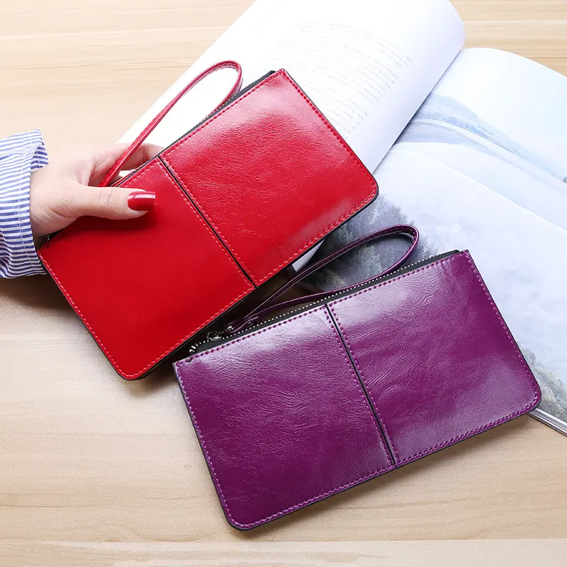 Fashion Women's Zipper Slim Long Wallets Clutch Bag Luxury Designer Woman Card Holder Coin Purses with Lanyard Cell Phone Wallet