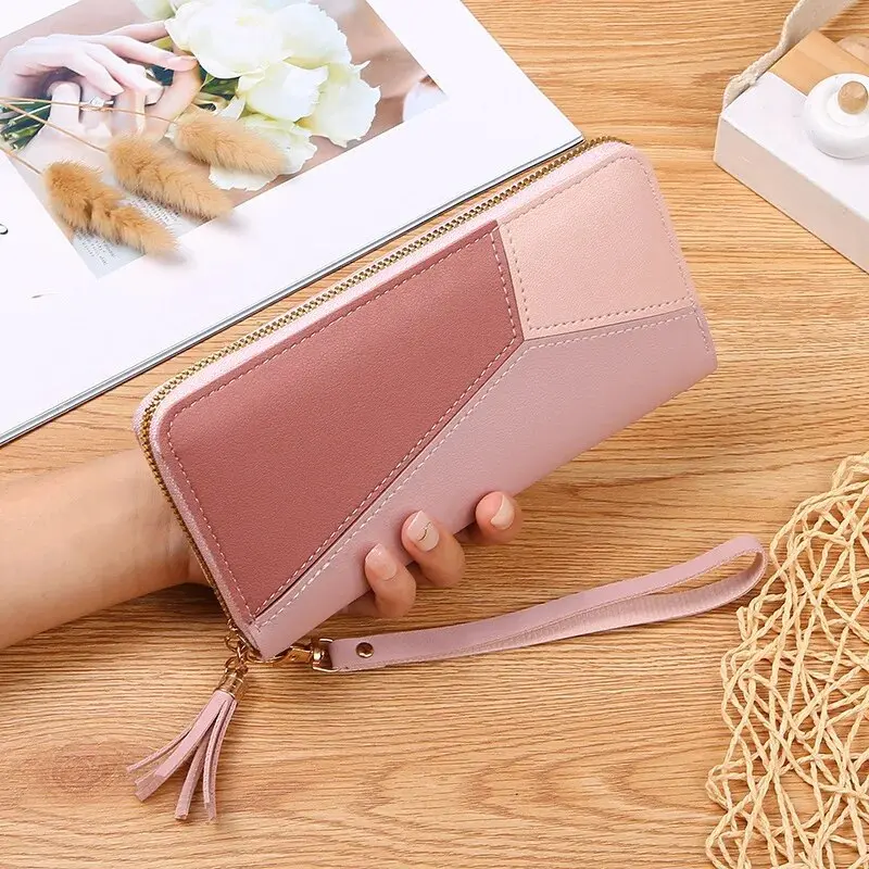 AliExpress Cross-border Explosions Supply Contrast Color Stitching Long Wallet Women's Clutch Bag Women's New Fashion Japanese-K
