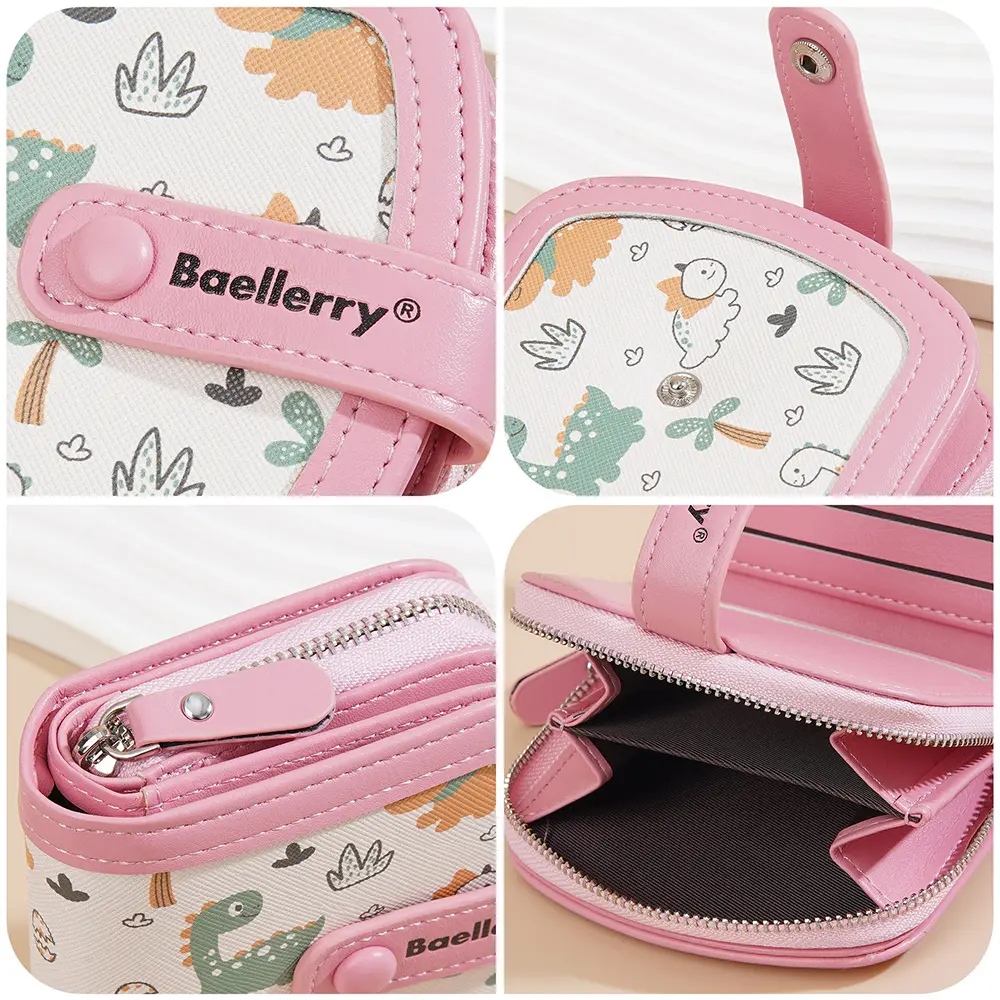 Cute Dinosaur Print Wallet for Teen Girls - Short Zipper Card Bag, PU Leather Student Purse (Ages 12-18)