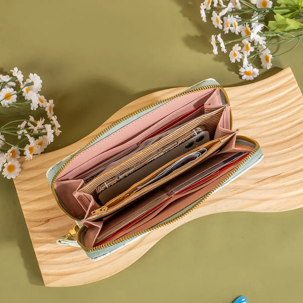 Women's Long Wallet New Chinese Butterfly Print Fresh Girl Fashion Korean  Large Capacity Card Coin Storage Zipper Phone Bag