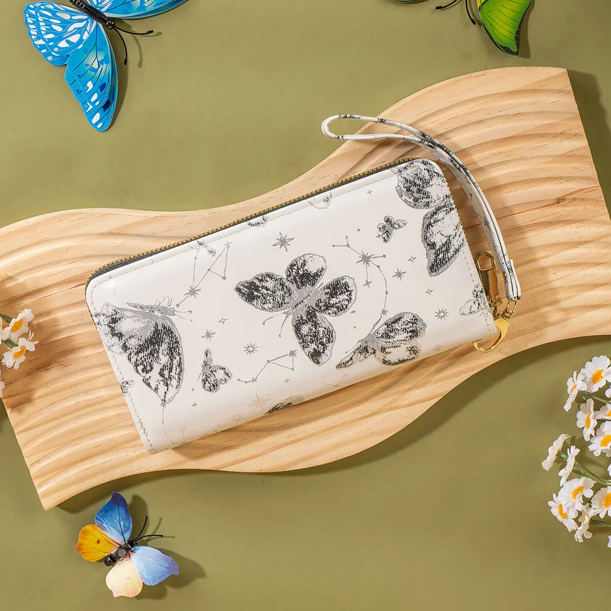 Women's Long Wallet New Chinese Butterfly Print Fresh Girl Fashion Korean  Large Capacity Card Coin Storage Zipper Phone Bag