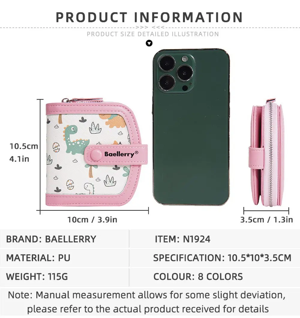 Cute Dinosaur Print Wallet for Teen Girls - Short Zipper Card Bag, PU Leather Student Purse (Ages 12-18)
