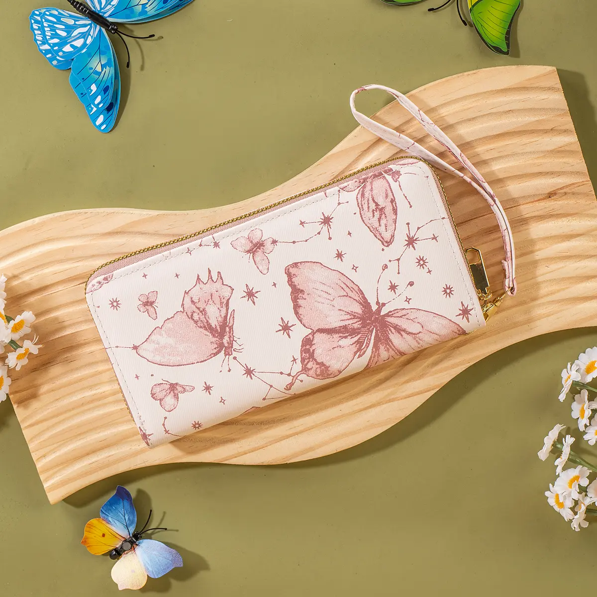 Women's Long Wallet New Chinese Butterfly Print Fresh Girl Fashion Korean  Large Capacity Card Coin Storage Zipper Phone Bag