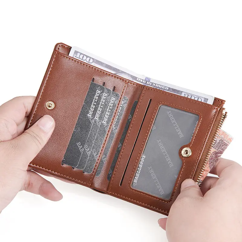New Women'S Short Checkered Zipper Coin Purse, Fashionable Bifold Wallet
