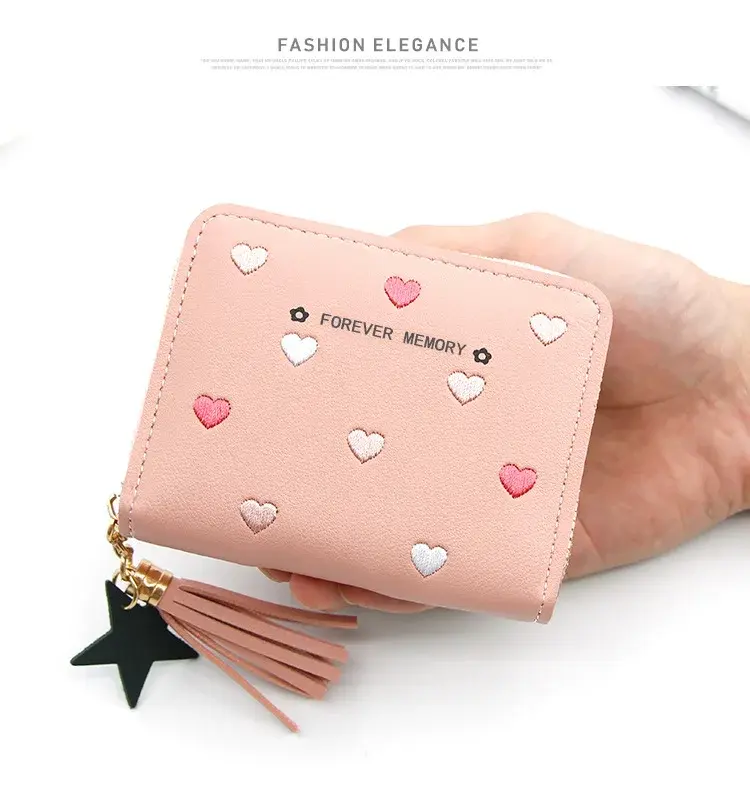 2024 NewKorean Version Women's Short Wallet Embroidered Clutch Zipper Coin Purse Girl Card Holder