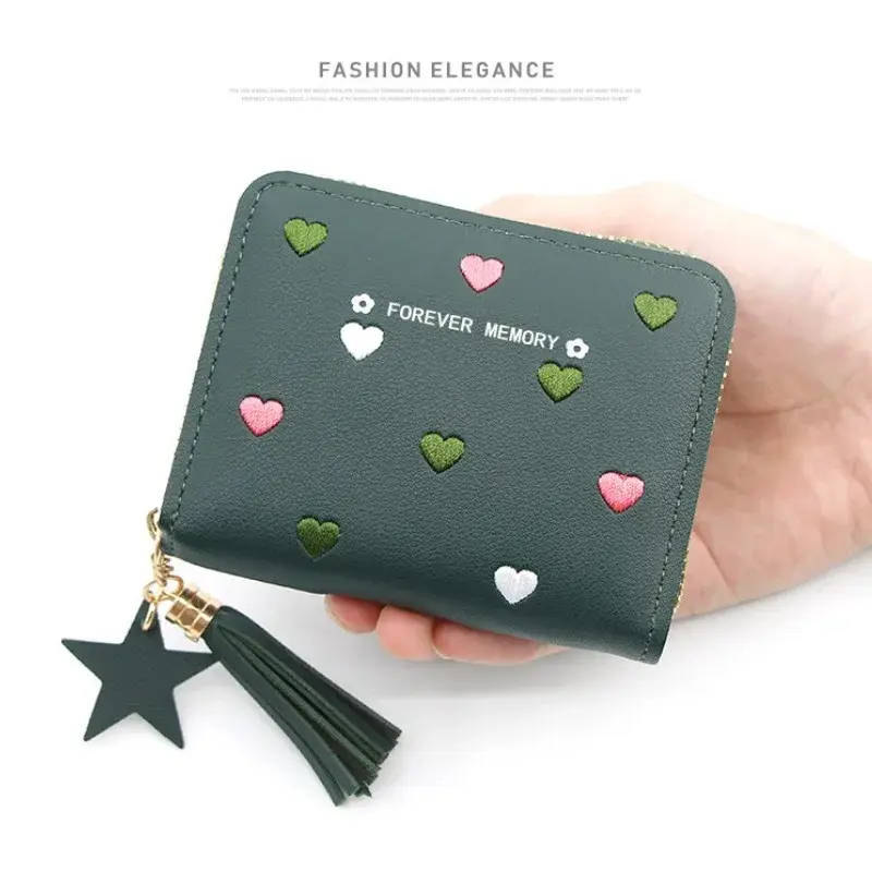 2024 NewKorean Version Women's Short Wallet Embroidered Clutch Zipper Coin Purse Girl Card Holder