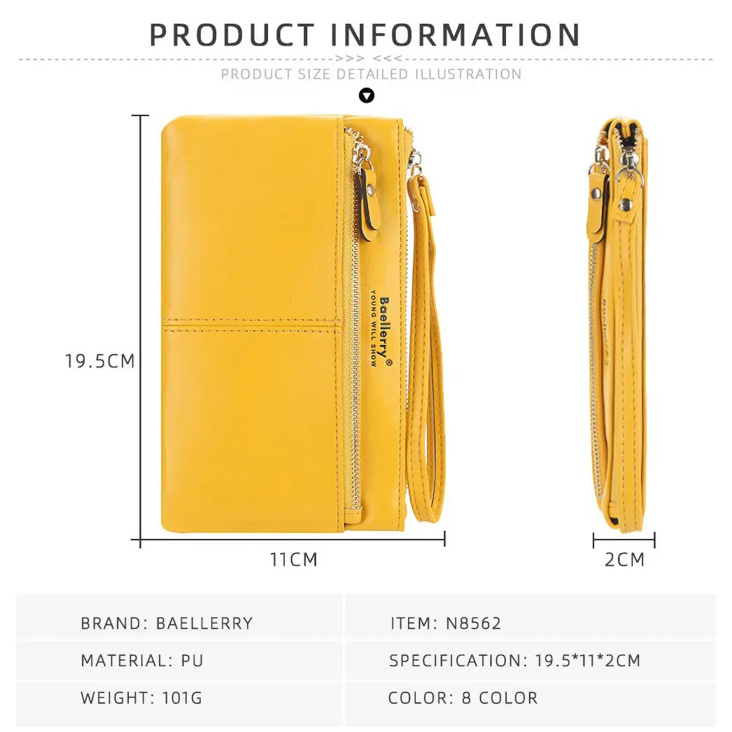 Baellerry 2025 Phone Sleeve Long Wallet Women - PU Handheld Purse with Wrist Strap, Touch-Screen Accessible Card Slots