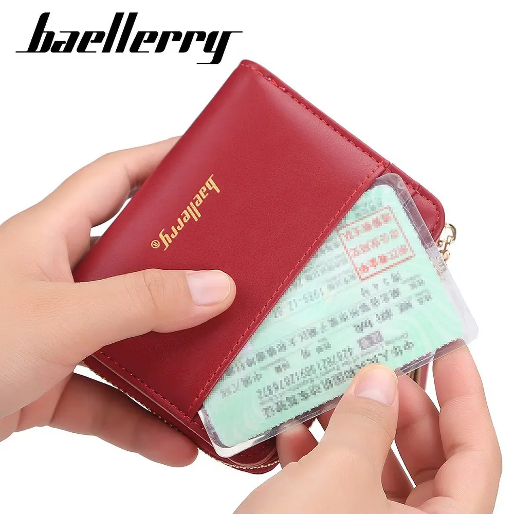 Baellerry 2025 Slim Short Wallet for Women - Trendy Zipper PU Coin Purse, 8 Card Slots & Key Ring Holder