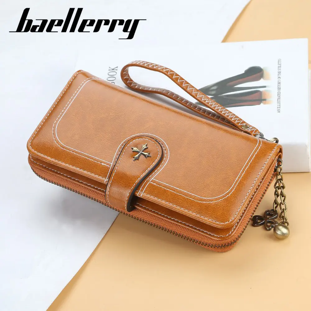 Baellerry Four-Leaf Clover Vegan Wallet - 2024 Women's RFID-Free Clutch with Magnetic Closure, Coin Pocket & ID Window