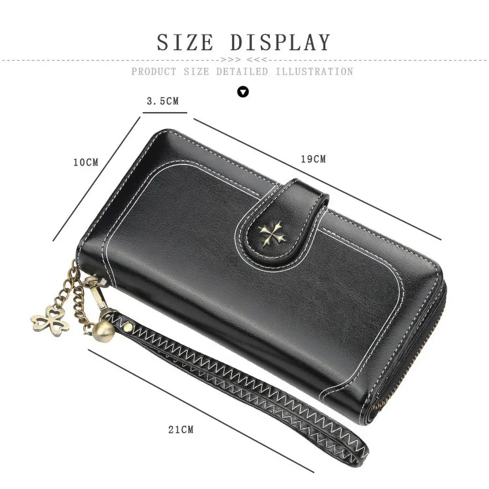 Baellerry Four-Leaf Clover Vegan Wallet - 2024 Women's RFID-Free Clutch with Magnetic Closure, Coin Pocket & ID Window
