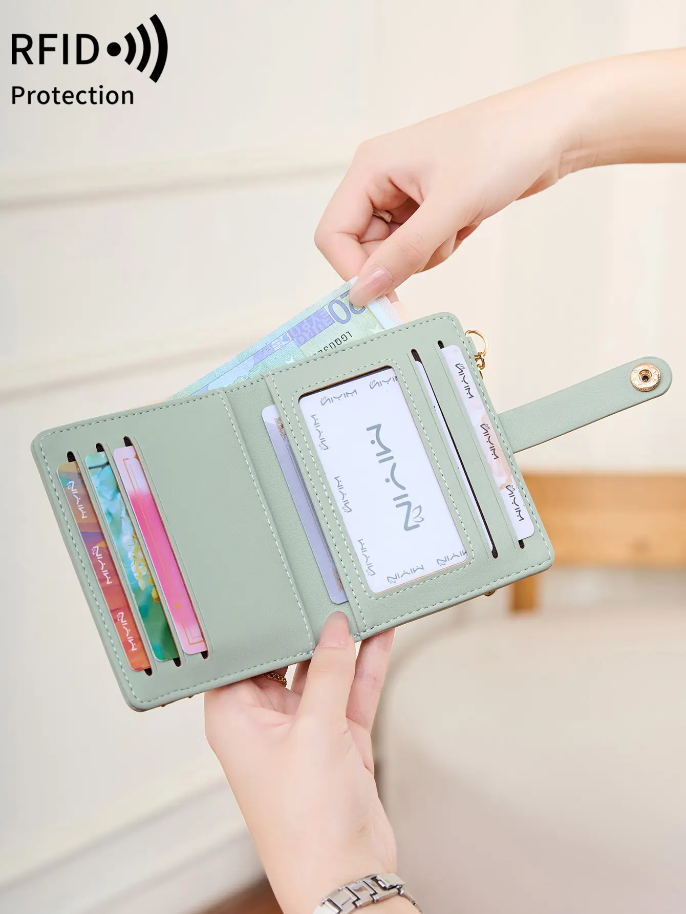 Ultra-Thin RFID Blocking Double Fold Credit Card Wallet Women's Fashion short wallet Minimalist Compact Card Holder Coin Purse