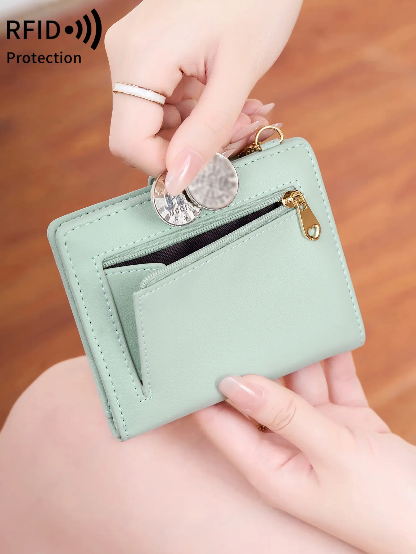 Ultra-Thin RFID Blocking Double Fold Credit Card Wallet Women's Fashion short wallet Minimalist Compact Card Holder Coin Purse