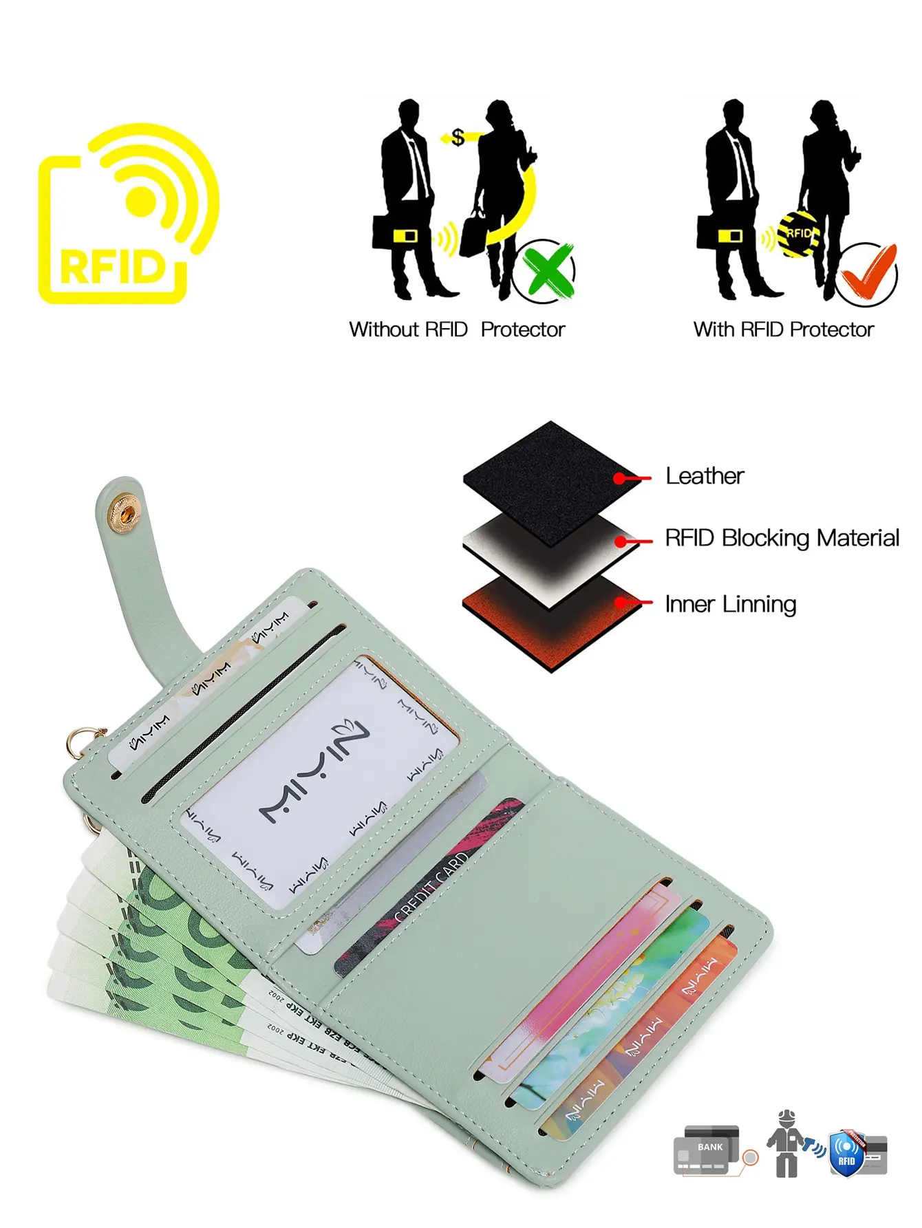 Ultra-Thin RFID Blocking Double Fold Credit Card Wallet Women's Fashion short wallet Minimalist Compact Card Holder Coin Purse