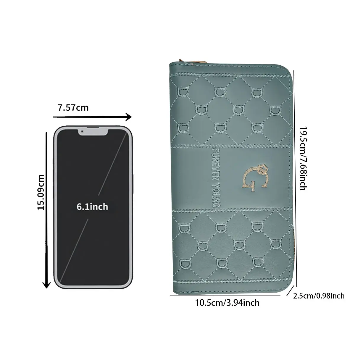 Women's wallet long letter embroidered women's long zipper versatile wallet large capacity mobile wallet