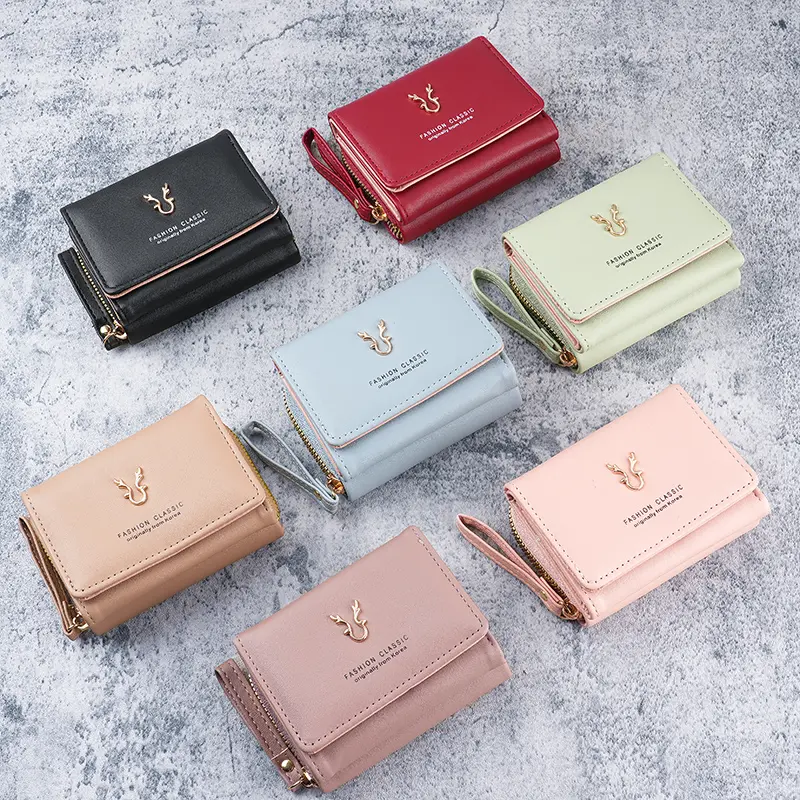 Cross border women's small wallet leather new handheld coin purse 2-in-1 zipper three fold card bag integrated storage bag