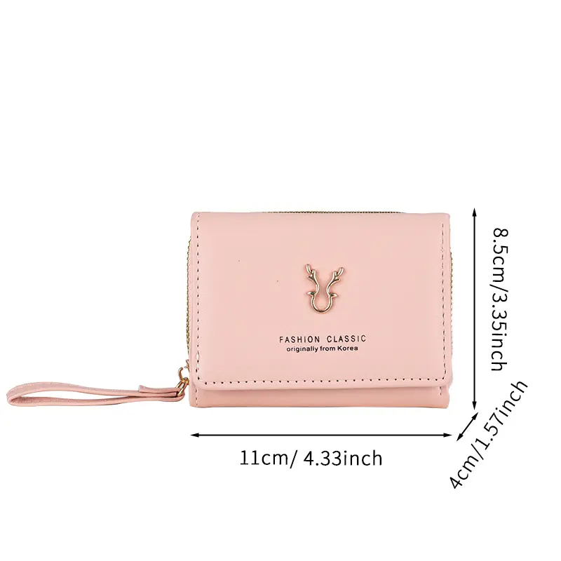 Cross border women's small wallet leather new handheld coin purse 2-in-1 zipper three fold card bag integrated storage bag