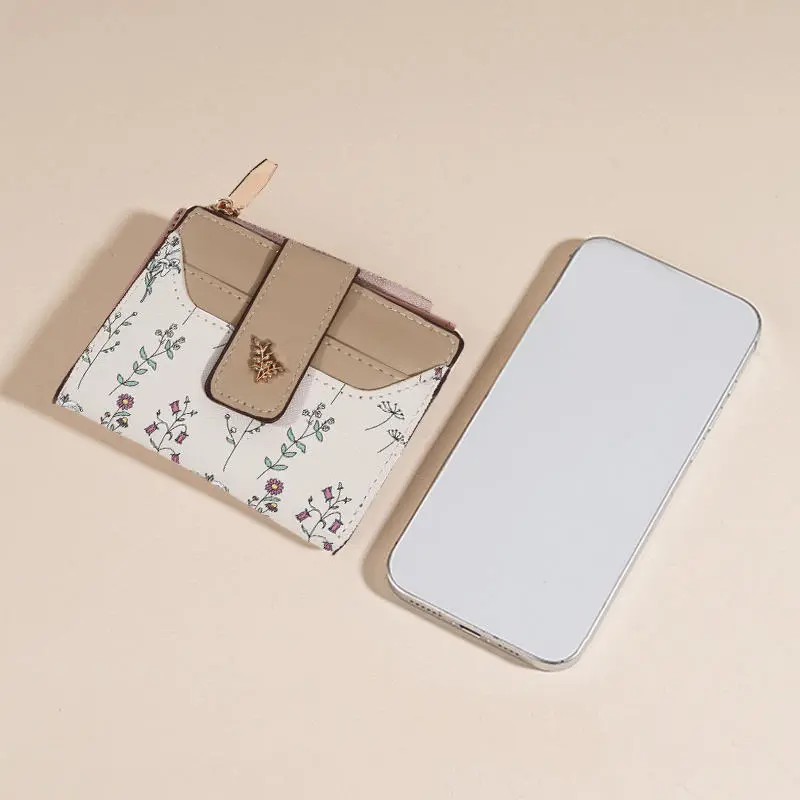 PU Leather Short Wallet Women Multi-Cards Zipper Coin Purse Hasp Small Flowers Card Bag Wallet Zipper Hasp For Girl