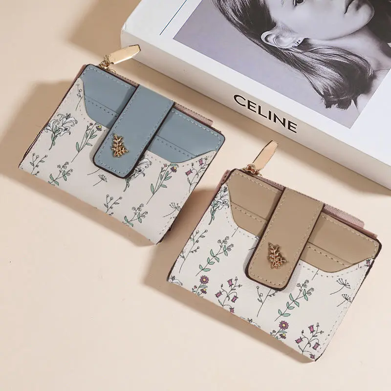 PU Leather Short Wallet Women Multi-Cards Zipper Coin Purse Hasp Small Flowers Card Bag Wallet Zipper Hasp For Girl
