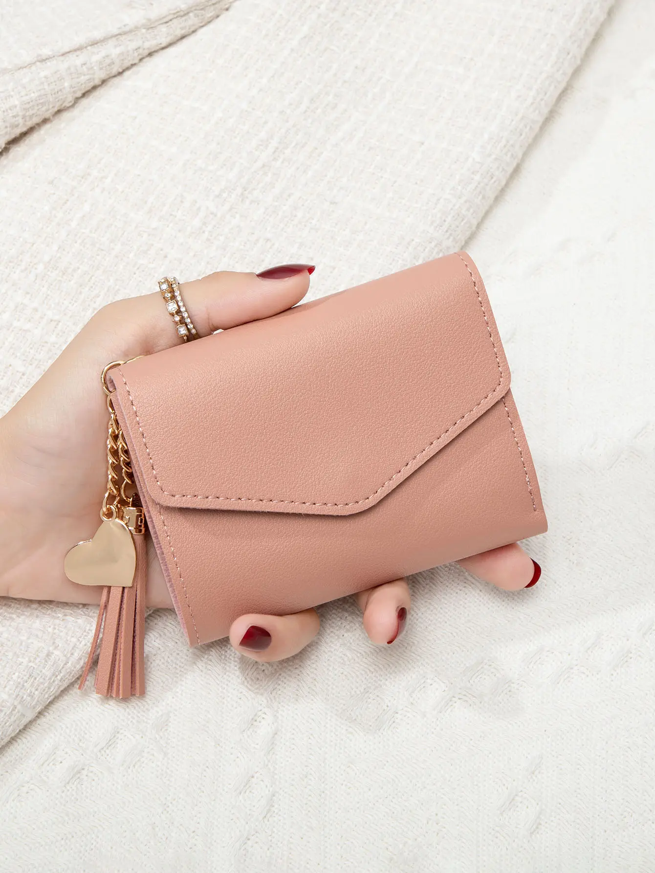Compact Women’s Clutch Wallet Sleek Black,Portable Coin Purse with Golden-Tone Snap Closure&Tassel Detail Mini Lightweight Purse
