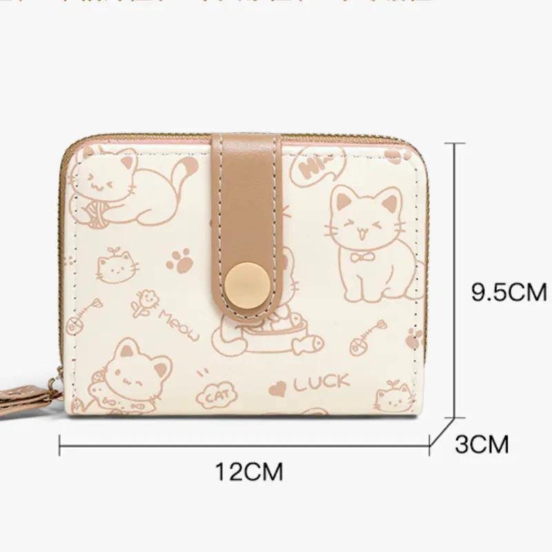 Cute Cat Coin Purse Women Fashion Short Wallet PU Leather Large Capacity Wallet Lightweight ID Card Holder Travel Cash Coin Bag