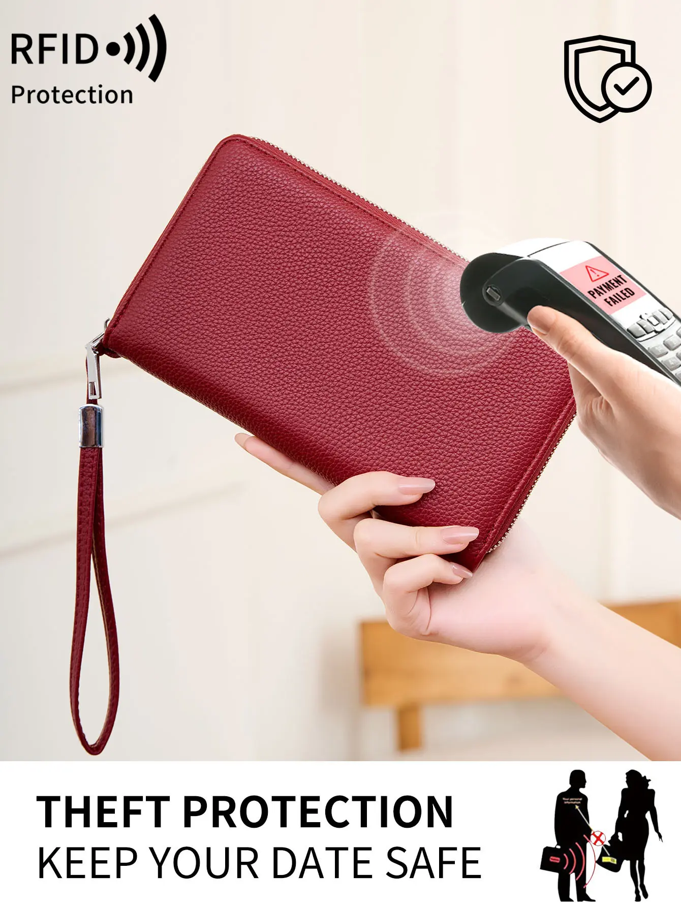 MIYIN women walletRFIDblocking high qualitypuleather zipper wallet large capacity long wallet credit card clutch wristlet wallet
