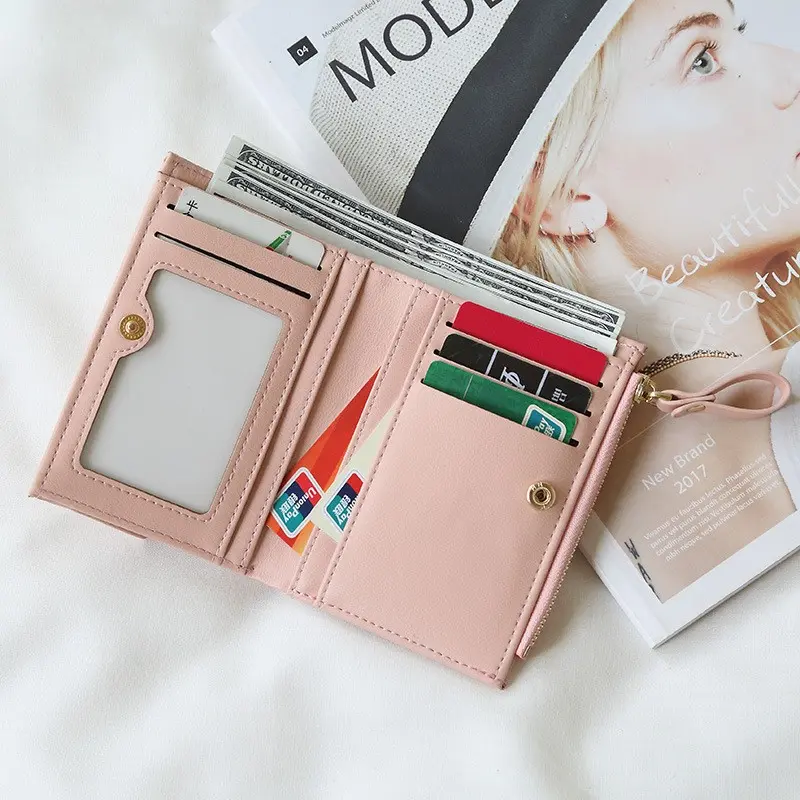 Women's Short Wallet Portable Minimalist Three Layer Card Bag PU Leather Fashion Large Capacity Zero Wallet Card Bag