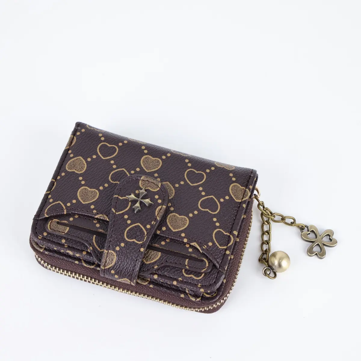 Avant-garde trend women's retro heart pattern short wallet with random pattern position