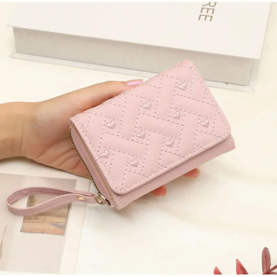 Women's Short Embroidered Love Zero Wallet Zipper Buckle Large Capacity Card Bag Versatile Fashion Simple