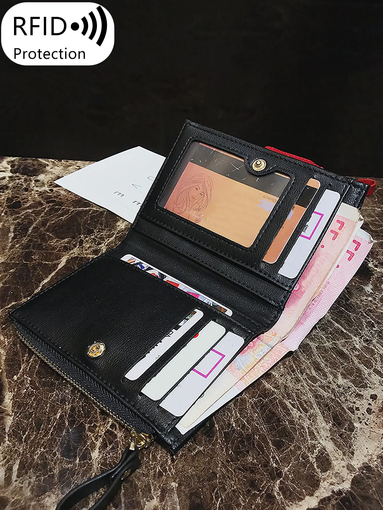 Women's Short Wallet Portable Minimalist Three Layer Card Bag PU Leather Fashion Large Capacity Zero Wallet Card Bag
