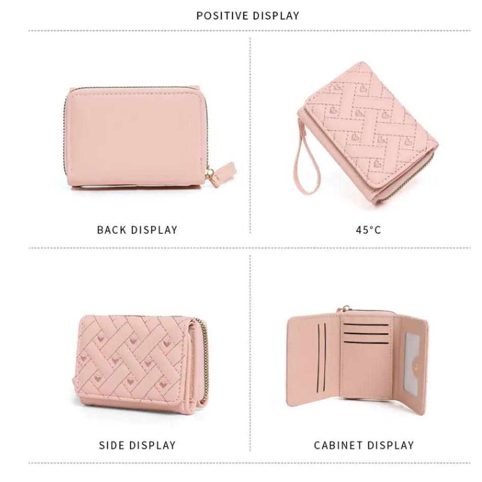 Women's Short Embroidered Love Zero Wallet Zipper Buckle Large Capacity Card Bag Versatile Fashion Simple