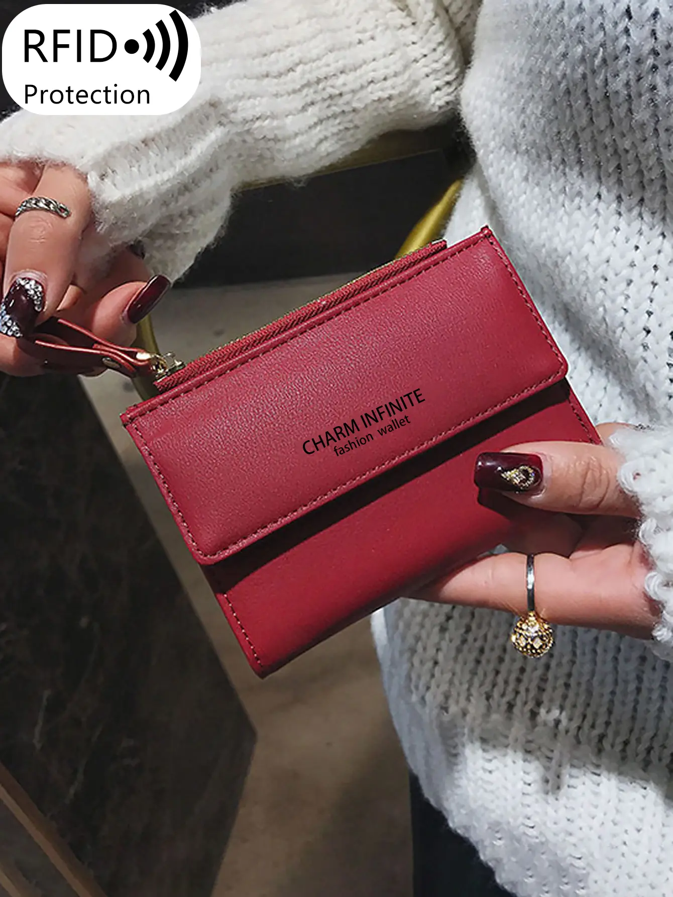 Women's Short Wallet Portable Minimalist Three Layer Card Bag PU Leather Fashion Large Capacity Zero Wallet Card Bag